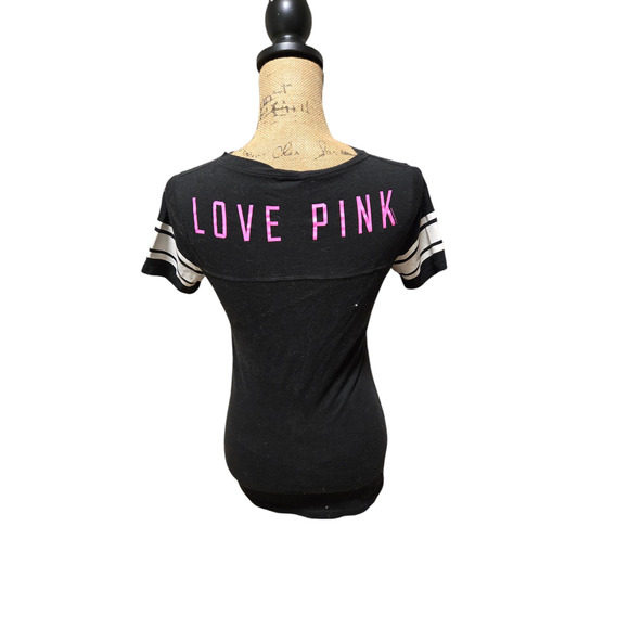 Love Pink black v neck short sleeve tee size xs - Picture 2 of 4